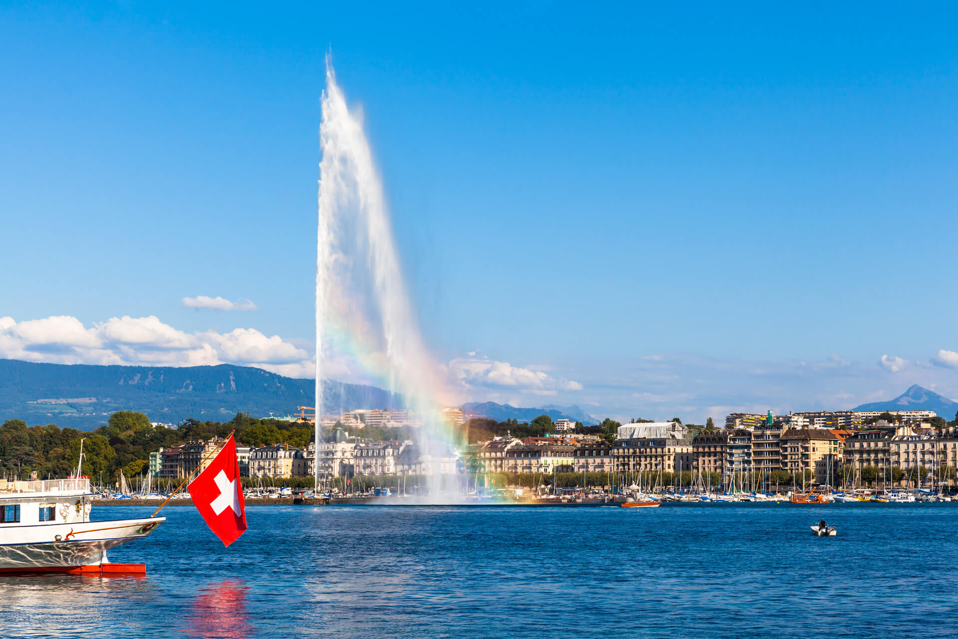 The Lake of Geneva and the Cityscape of Geneva at Sunset